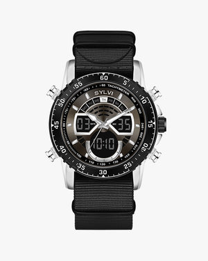 Sylvi Velocity Analog Digital Watch with Black Nylon Strap