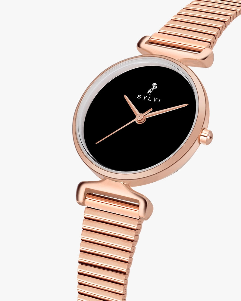 Sylvi Velvetine Black-Rosegold-Rosegold Watch for Women