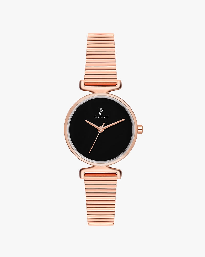 Sylvi Velvetine Black-Rosegold-Rosegold Watch for Women