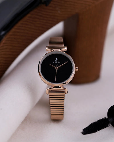 Sylvi Velvetine Black-Rosegold-Rosegold Watch for Women