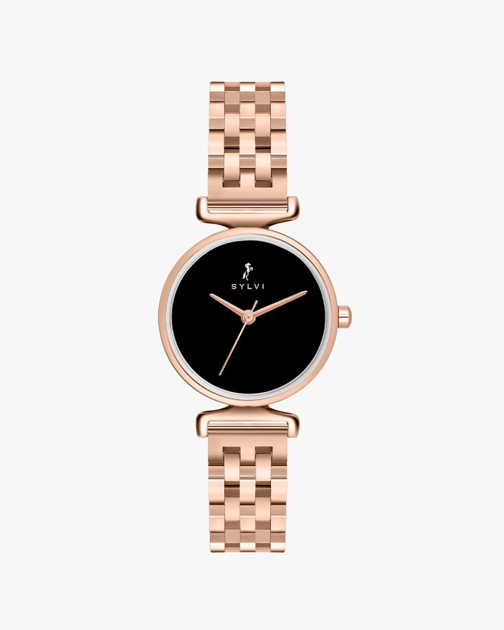 Sylvi Velvetine Black-Rosegold-Rosegold Stainless Steel Strap Watch for Women

