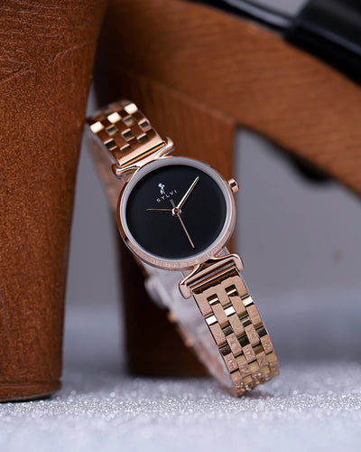 Sylvi Velvetine Black-Rosegold-Rosegold Stainless Steel Strap Watch for Women