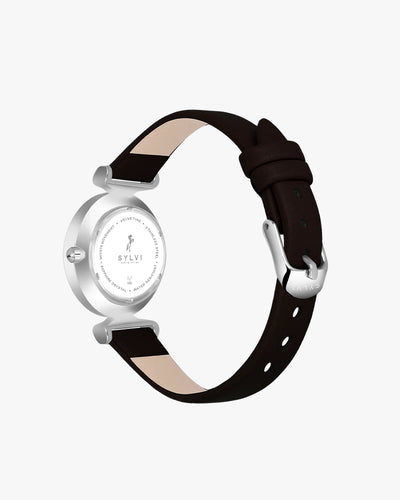 Sylvi Velvetine Black-Silver-Coffee Leather Strap Watch for Women