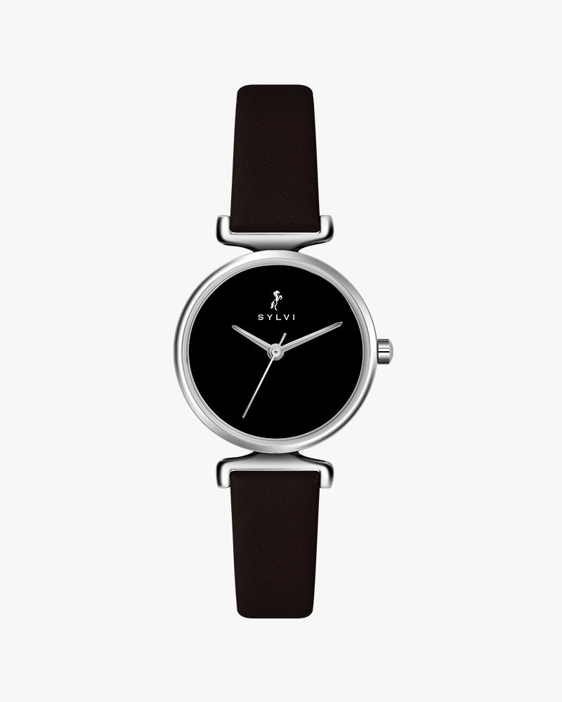 Sylvi Velvetine Black-Silver-Coffee Leather Strap Watch for Women