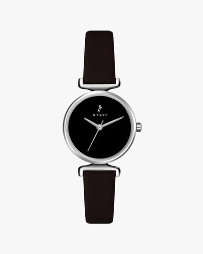 Sylvi Velvetine Black-Silver-Coffee Leather Strap Watch for Women