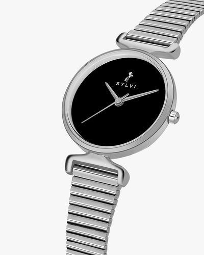 Sylvi Velvetine Black-Silver-Silver Watch for Women