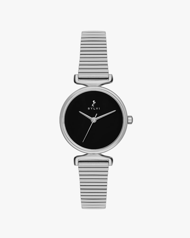 Sylvi Velvetine Black-Silver-Silver Watch for Women