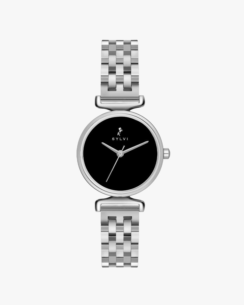 Sylvi Velvetine Black-Silver-Silver Stainless Steel Strap Watch for Women