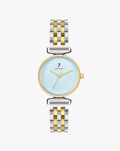 Sylvi Velvetine Sky Blue-Gold-Silver Stainless Steel Strap Watch for Women