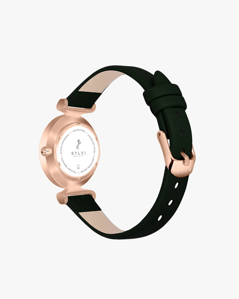 Sylvi Velvetine Green-Rosegold-Green Leather Strap Watch for Women