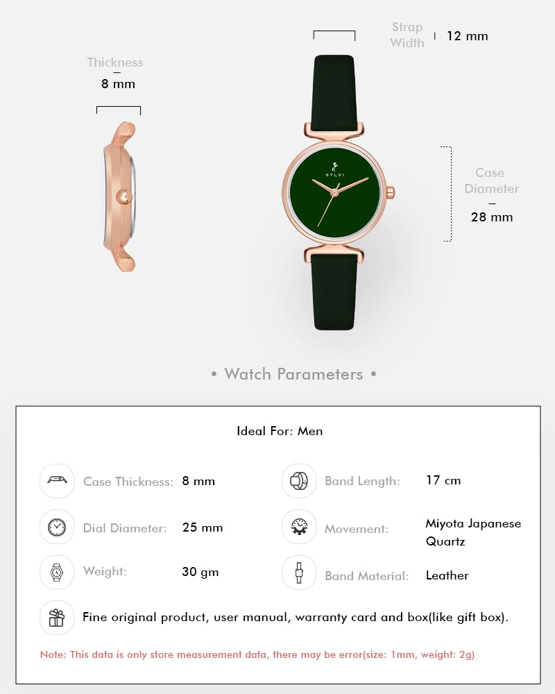 Sylvi Velvetine Green-Rosegold-Green Leather Strap Watch for Women