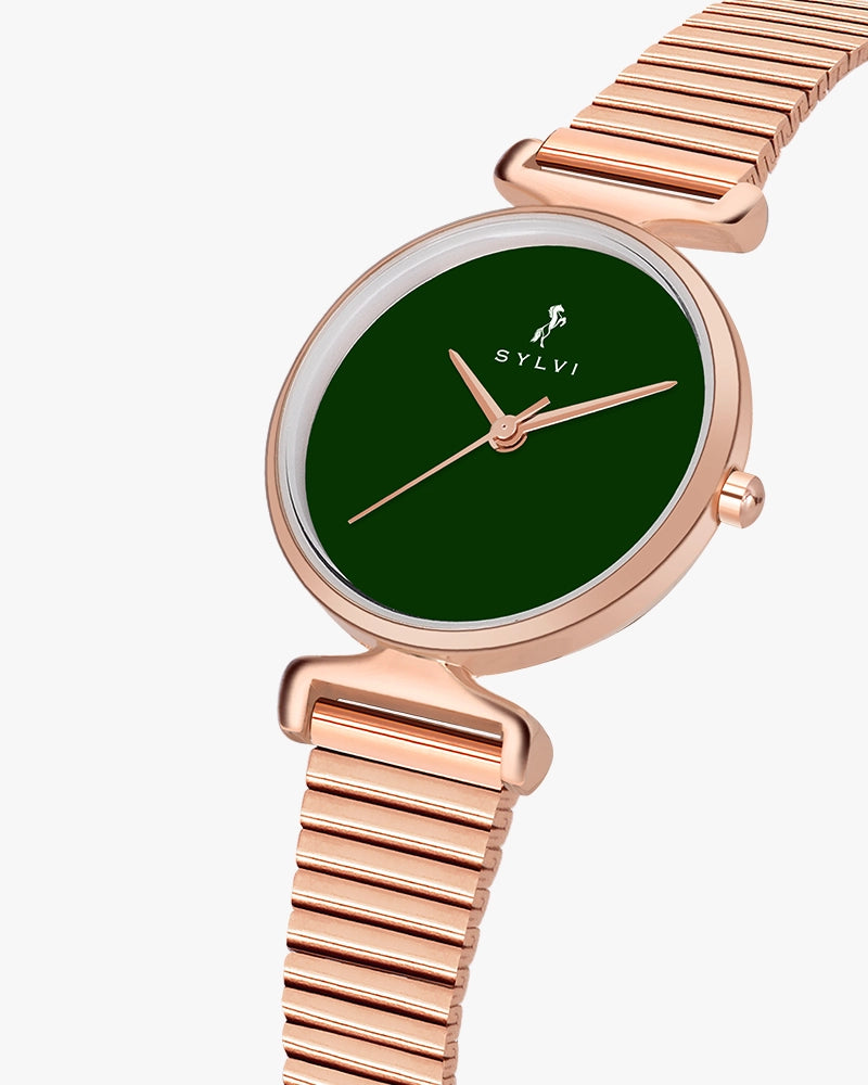 Sylvi Velvetine Green-Rosegold-Rosegold Watch for Women