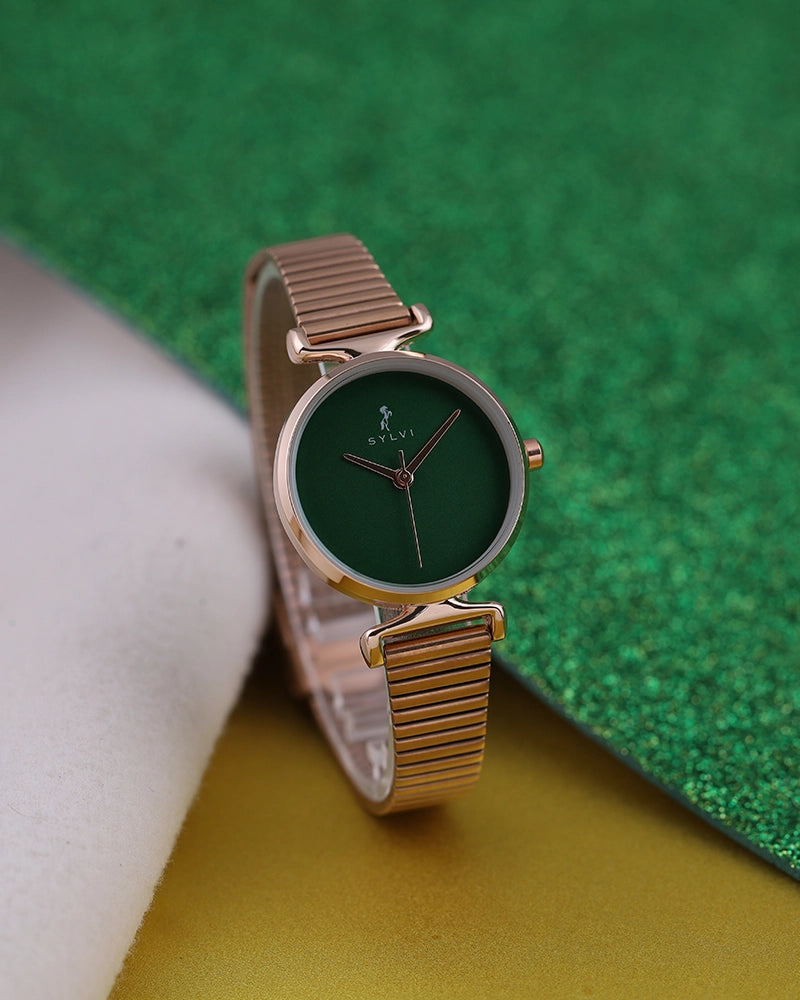 Sylvi Velvetine Green-Rosegold-Rosegold Watch for Women