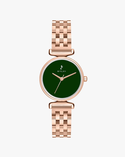 Sylvi Velvetine Green-Rosegold-Rosegold Stainless Steel Strap Watch for Women