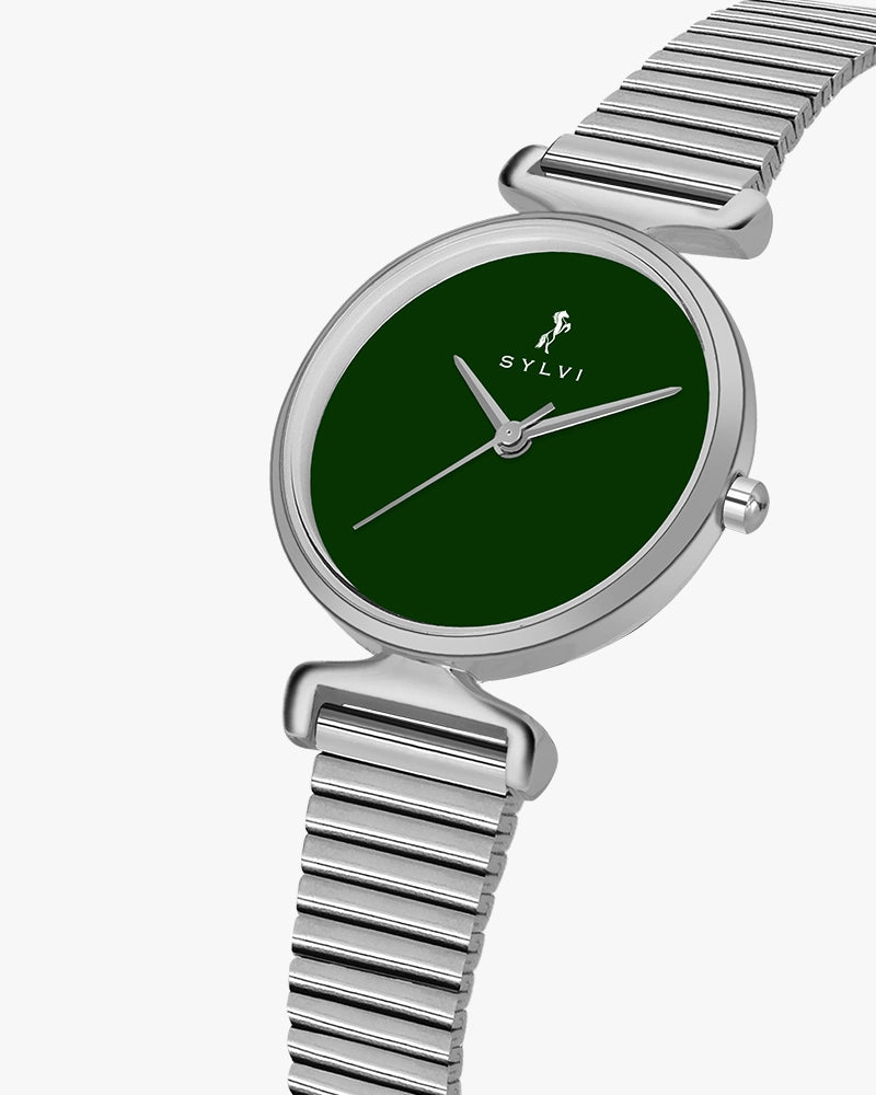 Sylvi Velvetine Green-Silver-Silver Watch for Women