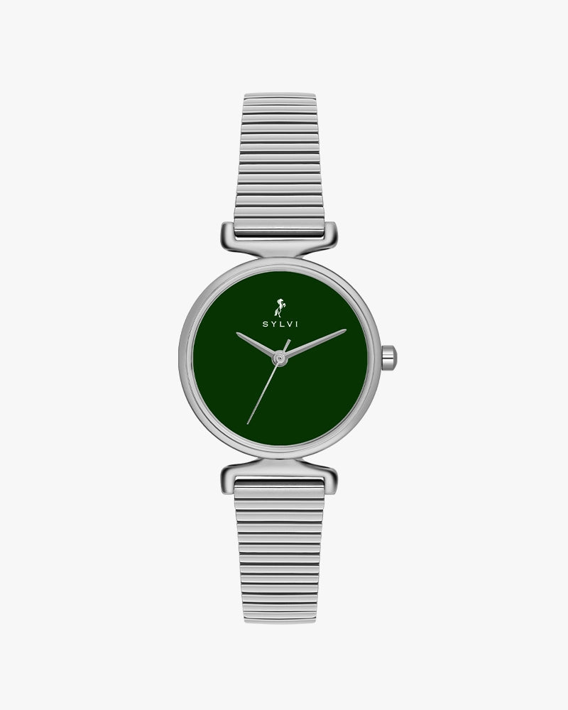 Sylvi Velvetine Green-Silver-Silver Watch for Women