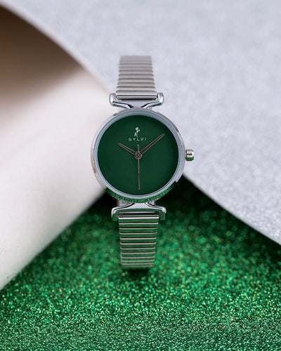 Sylvi Velvetine Green-Silver-Silver Watch for Women