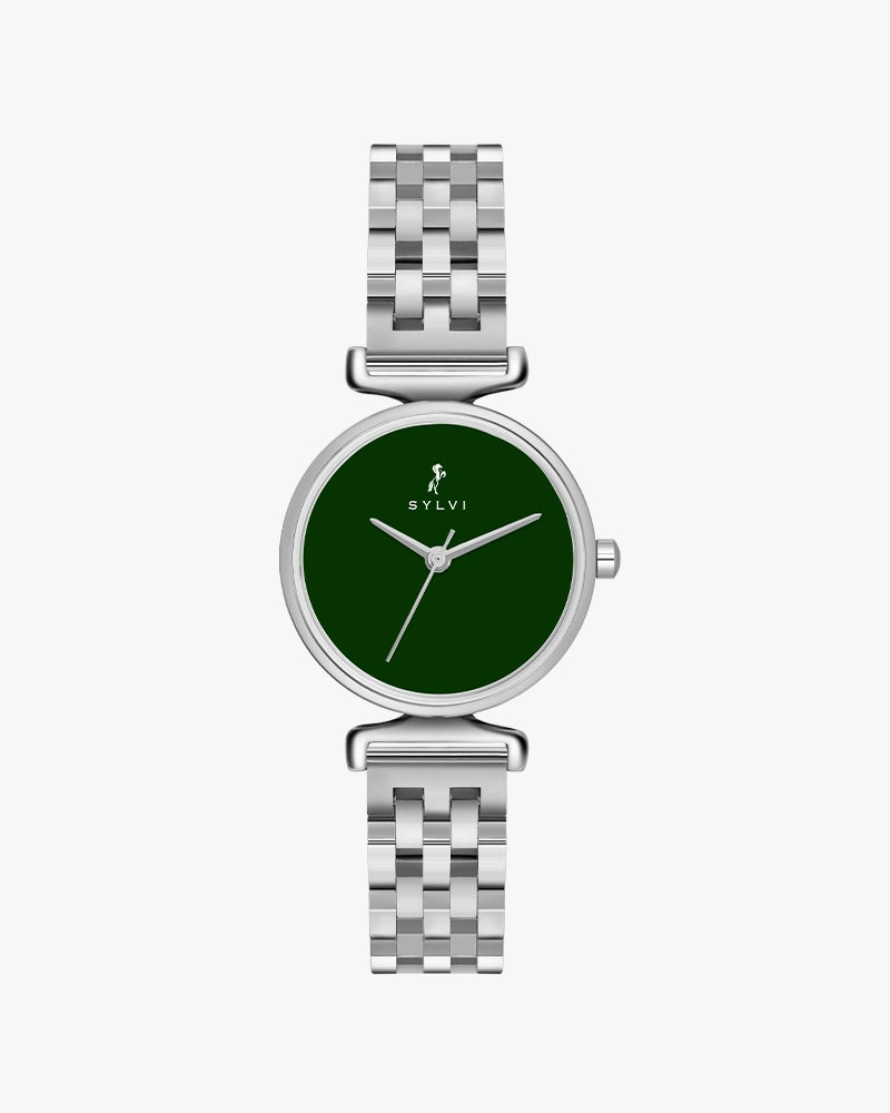 Sylvi Velvetine Green-Silver-Silver Stainless Steel Strap Watch for Women