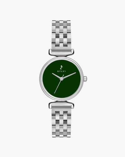 Sylvi Velvetine Green-Silver-Silver Stainless Steel Strap Watch for Women