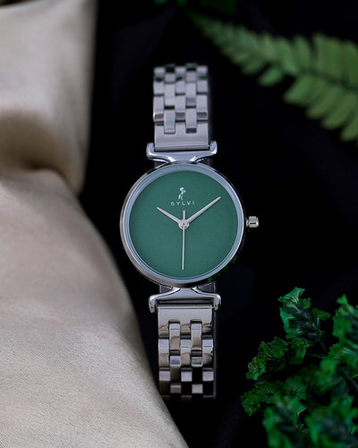 Sylvi Velvetine Green-Silver-Silver Stainless Steel Strap Watch for Women