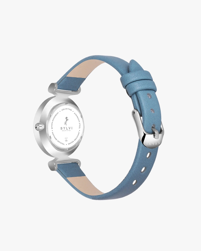 Sylvi Velvetine Sky Blue-Silver-Sky Blue Leather Strap Watch for Women