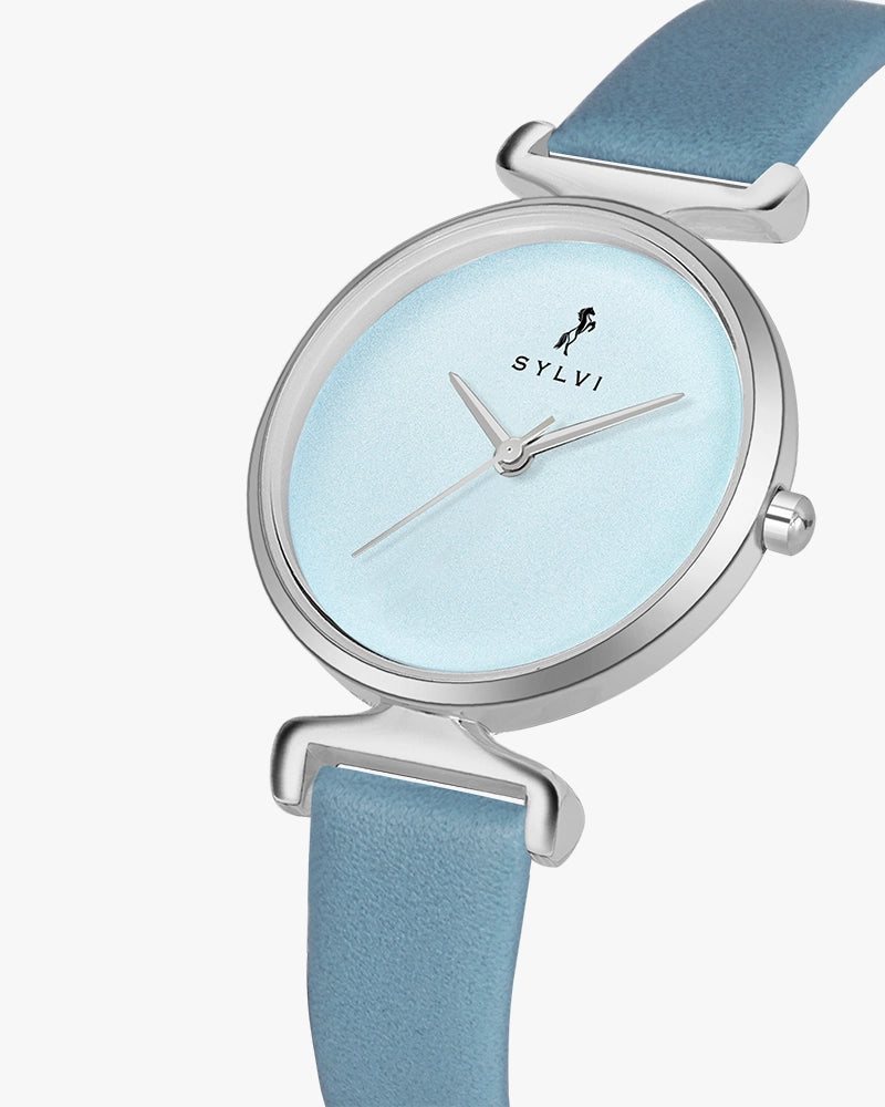 Sylvi Velvetine Sky Blue-Silver-Sky Blue Leather Strap Watch for Women