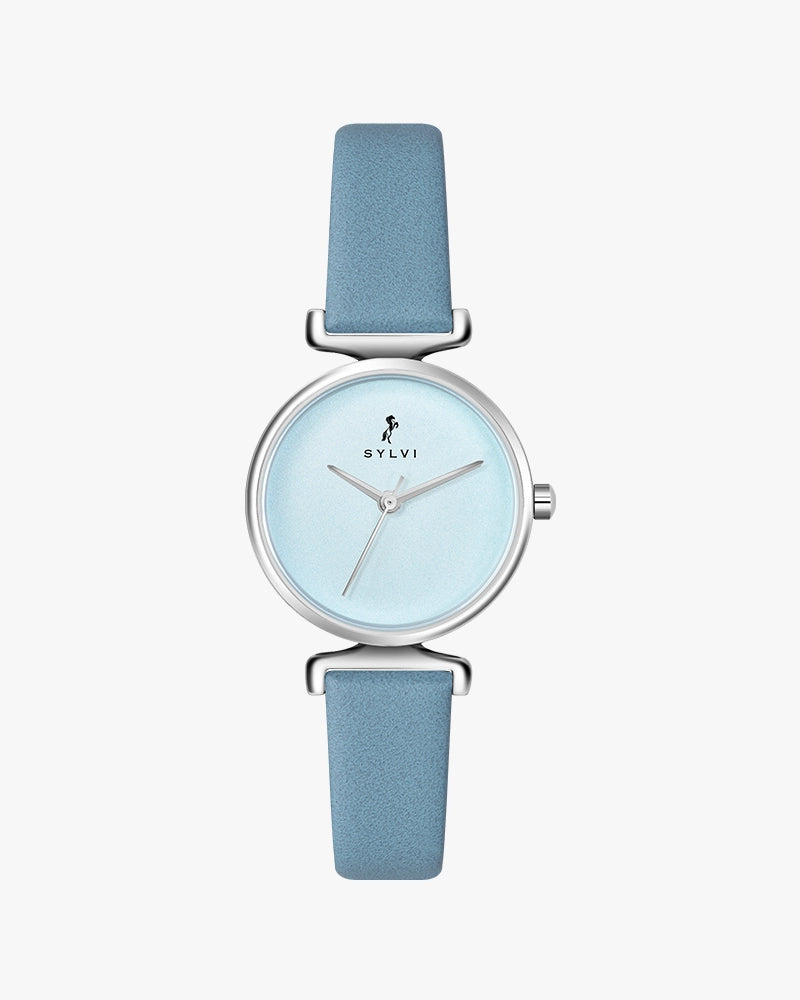 Sylvi Velvetine Sky Blue-Silver-Sky Blue Leather Strap Watch for Women