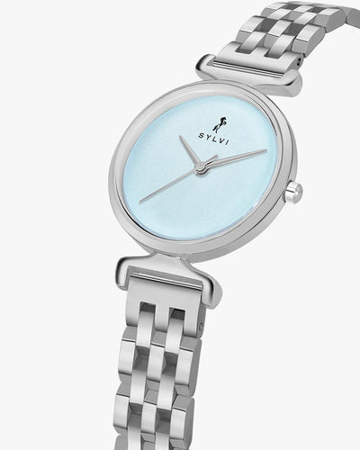 Sylvi Velvetine Sky Blue-Silver-Silver Stainless Steel Strap Watch for Women