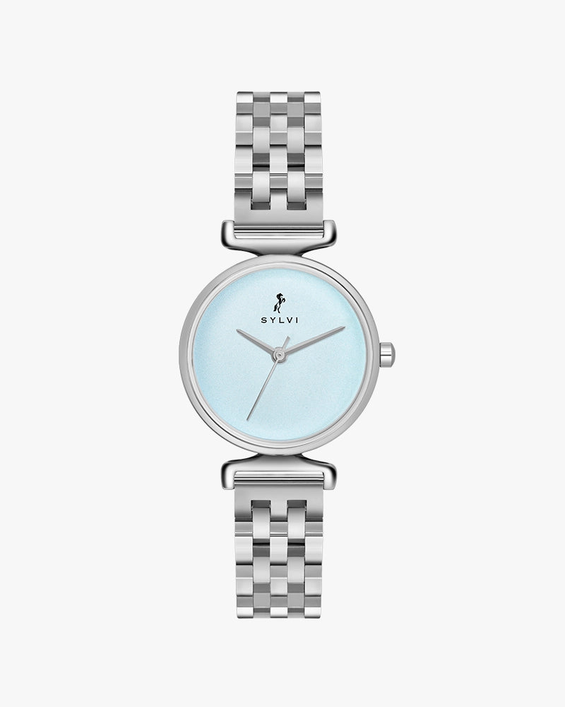 Sylvi Velvetine Sky Blue-Silver-Silver Stainless Steel Strap Watch for Women