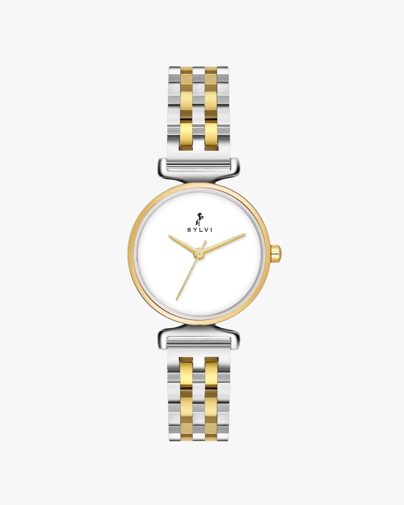 Sylvi Velvetine White-Gold-Silver Stainless Steel Strap Watch for Women