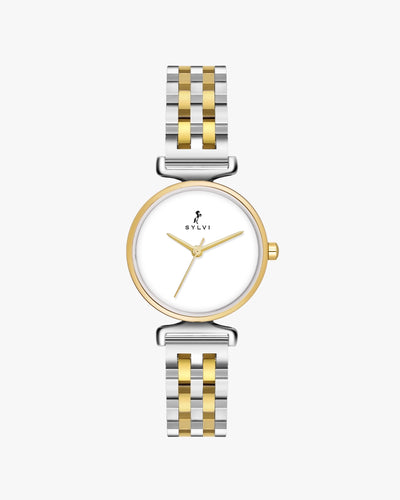 Sylvi Velvetine White-Gold-Silver Stainless Steel Strap Watch for Women