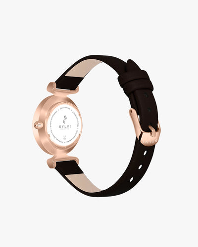 Sylvi Velvetine White-Rosegold-Coffee Leather Strap Watch for Women