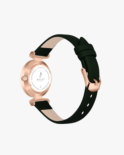 Sylvi Velvetine White-Rosegold-Green Leather Strap Watch for Women