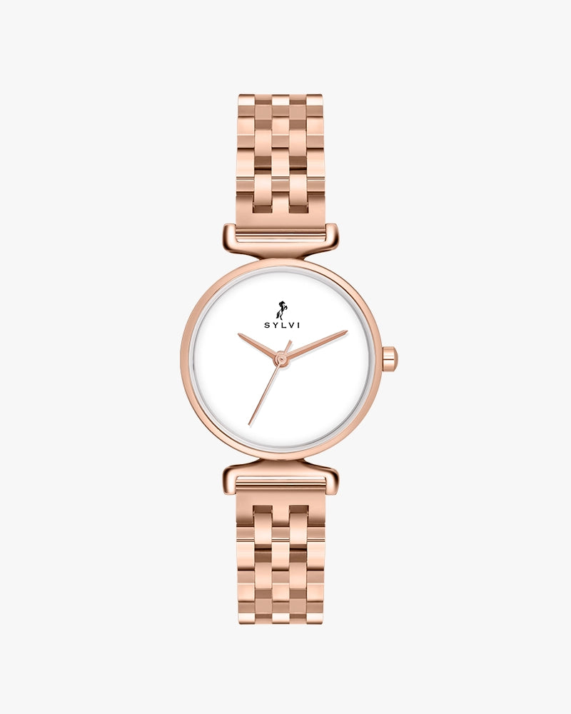 Sylvi Velvetine White-Rosegold-Rosegold Stainless Steel Strap Watch for Women