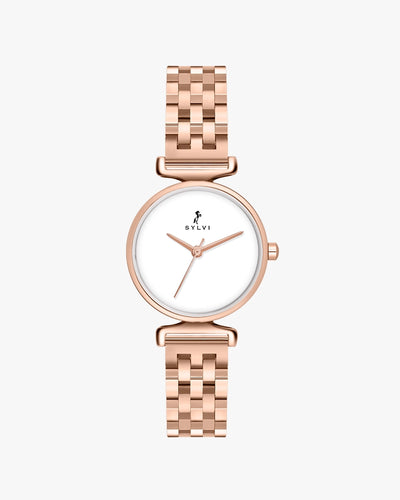 Sylvi Velvetine White-Rosegold-Rosegold Stainless Steel Strap Watch for Women