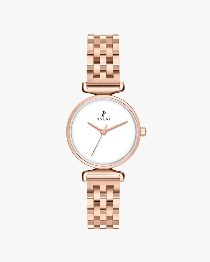 Sylvi Velvetine White-Rosegold-Rosegold Stainless Steel Strap Watch for Women
