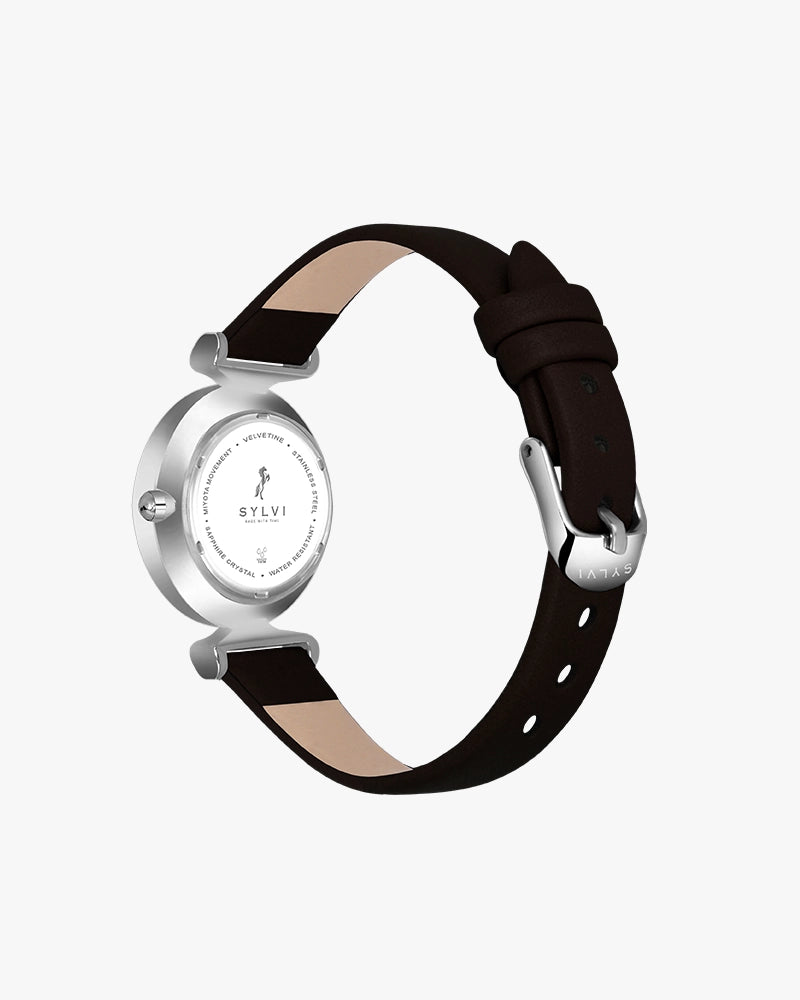 Sylvi Velvetine White-Silver-Coffee Leather Strap Watch for Women