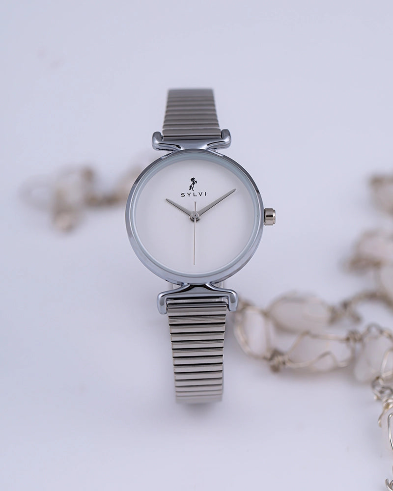 Sylvi Velvetine White-Silver-Silver Watch for Women