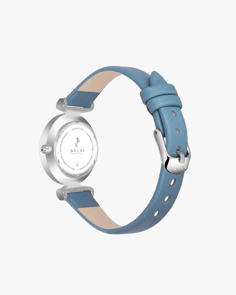 Sylvi Velvetine White-Silver-Sky Blue Leather Strap Watch for Women