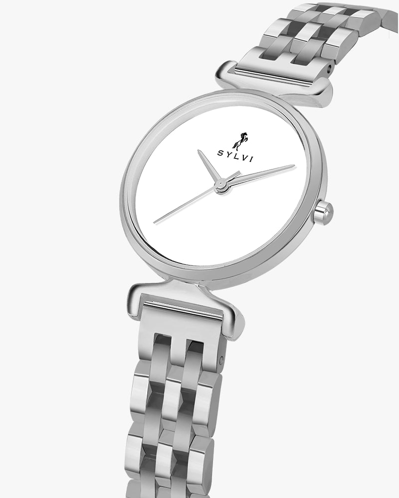 Sylvi Velvetine White-Silver-Silver Stainless Steel Strap Watch for Women