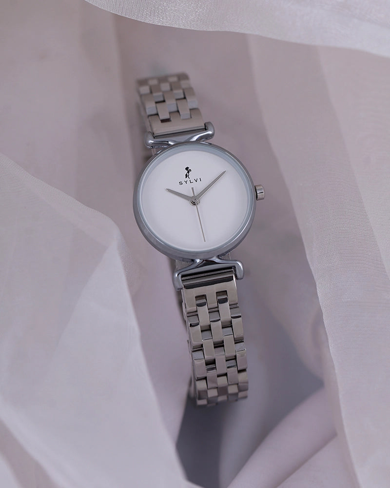 Sylvi Velvetine White-Silver-Silver Stainless Steel Strap Watch for Women