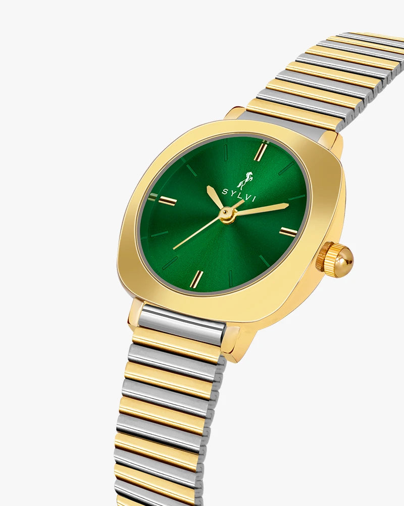 Sylvi Bella Green-Gold-SilGold Analog Watch For Women