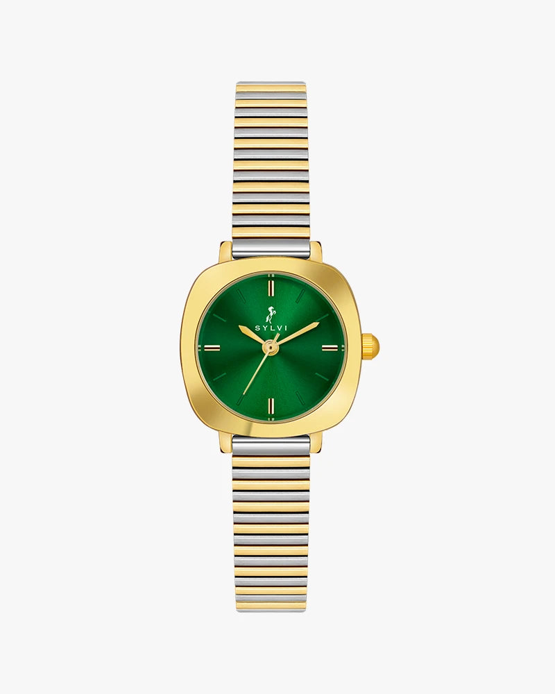 Sylvi Bella Green-Gold-SilGold Analog Watch For Women