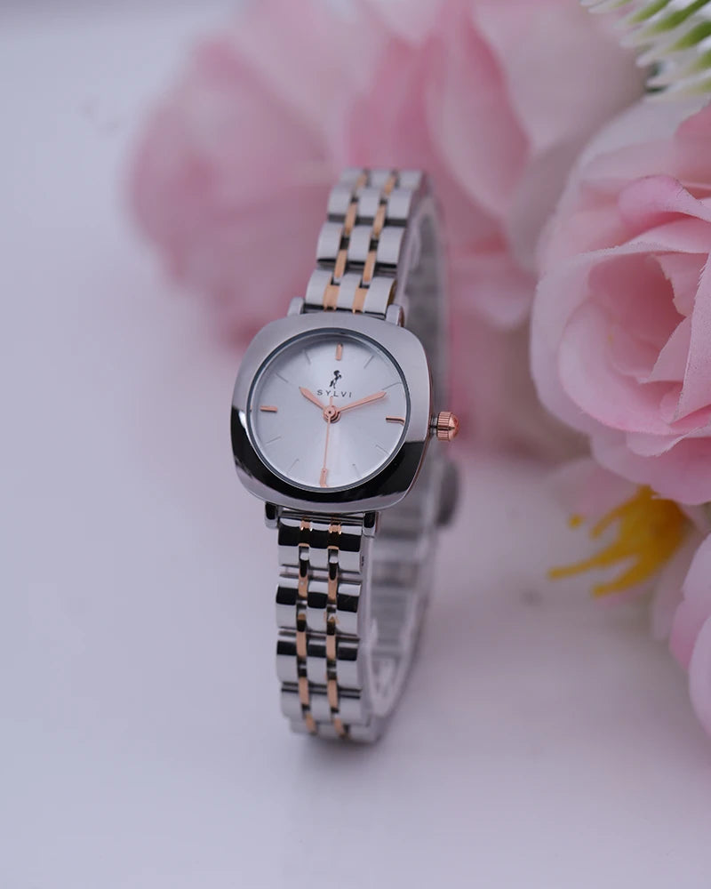 Sylvi Bella White-Silver-SilRose Analog Watch For Women