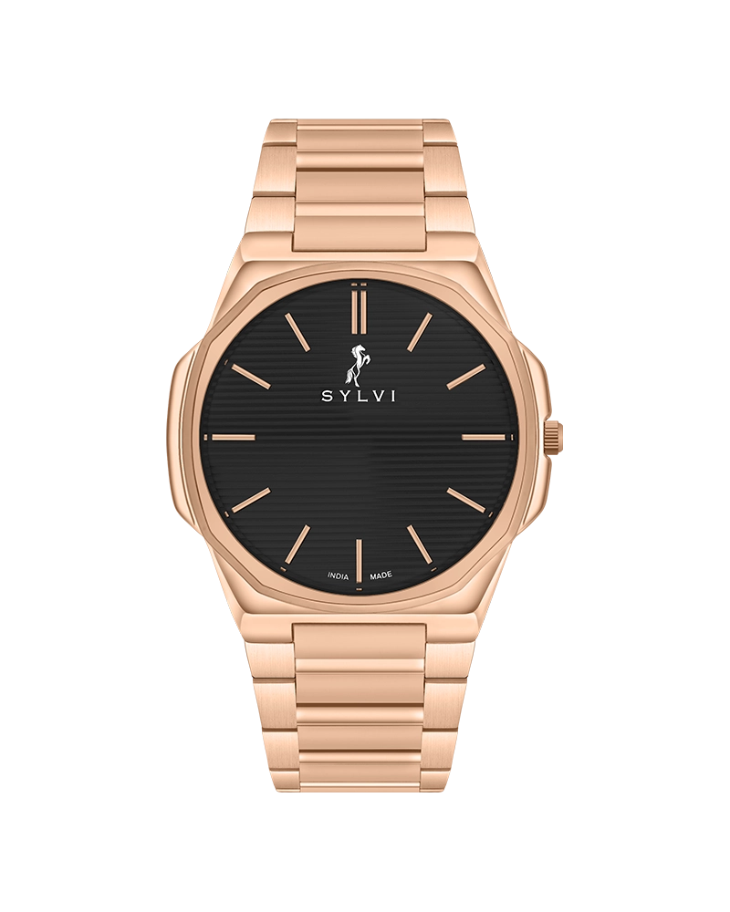 Sylvi Blade black dial men's analog watch with stainless steel strap – front view 2
