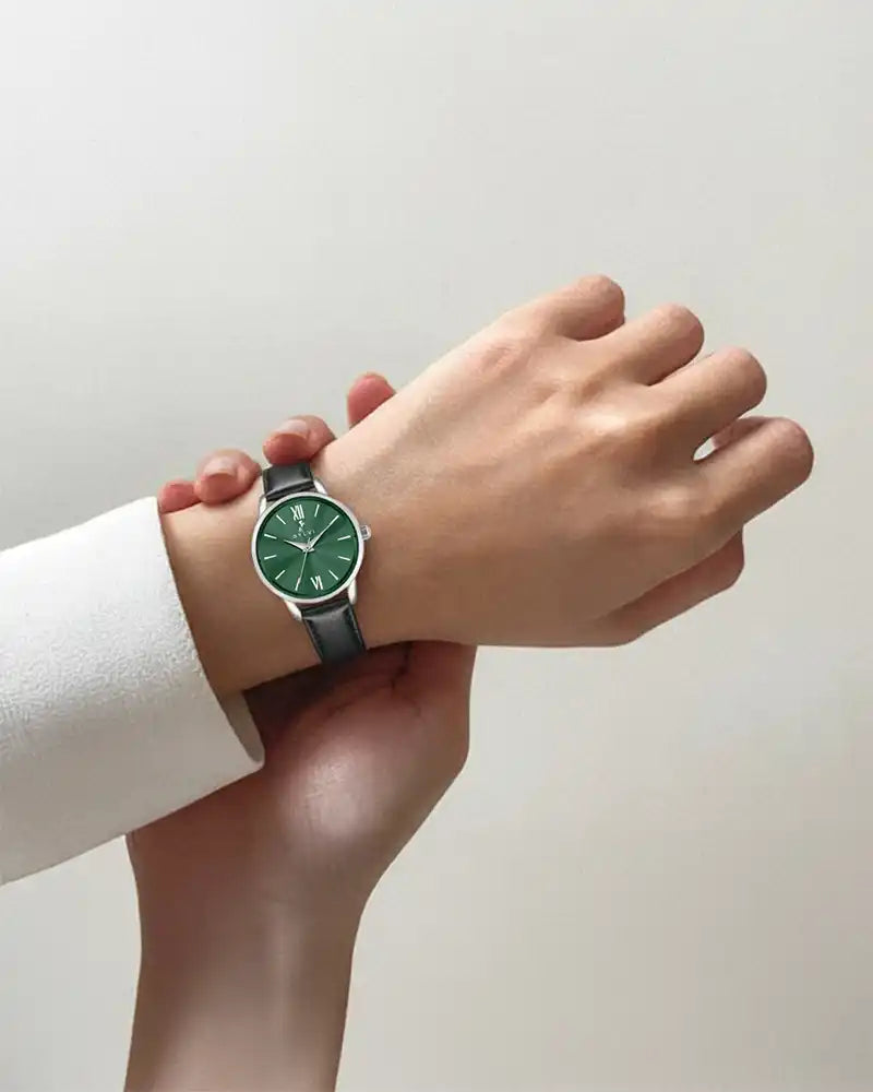 Dazzle Emerald Green Black Leather – Gift Watch for Women – Sylvi Dazzle Emerald Green Black Leather – Gift Watch for Women – Sylvi