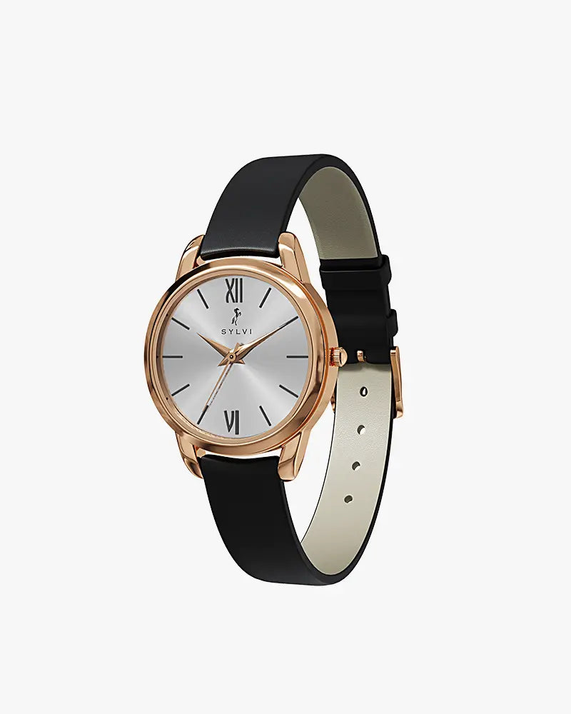 Dazzle White Rose Black Leather