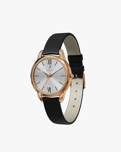 Dazzle White Rose Black Leather