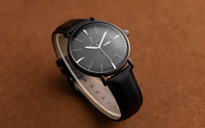 Sylvi Elegadoom Black Leather Watch Side Top Angle Image