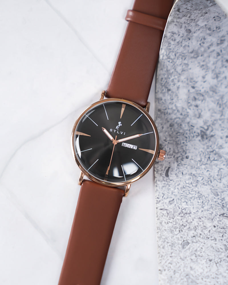 Certified Imperfect Elegadoom Black Rosegold Brown Leather